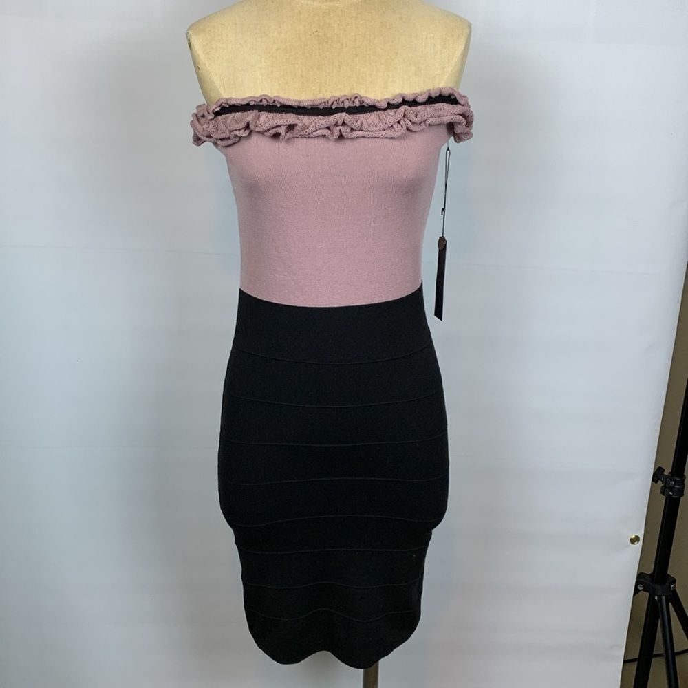 Poof Couture mauve and black sweater tube strapless dress, Large